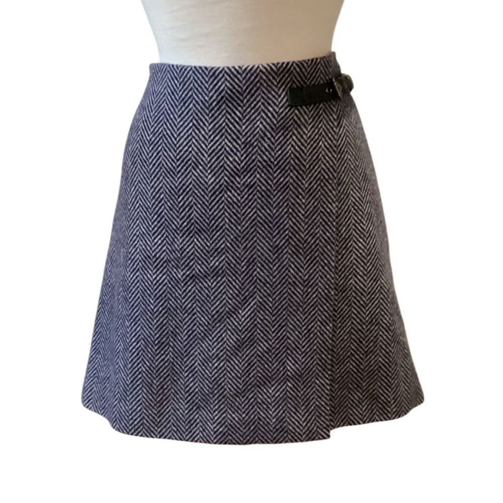 Boden British Tweed by Mallalieus herringbone skirt Size 10 Leather Buckle - Picture 7 of 11